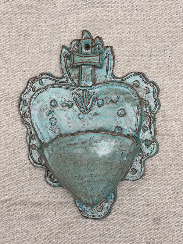 Rustic Turquoise Sacred Heart Holy Water Font