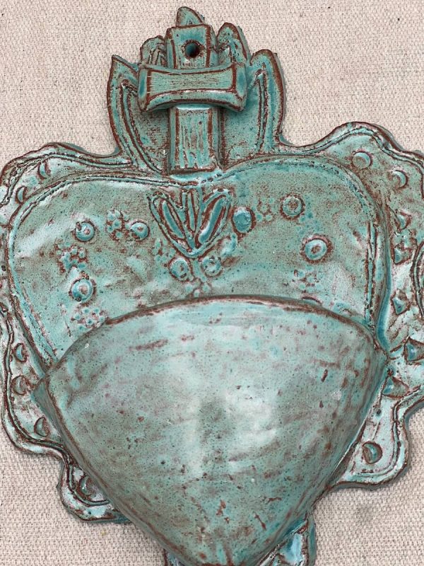 Rustic Turquoise Sacred Heart Holy Water Font - Image 2