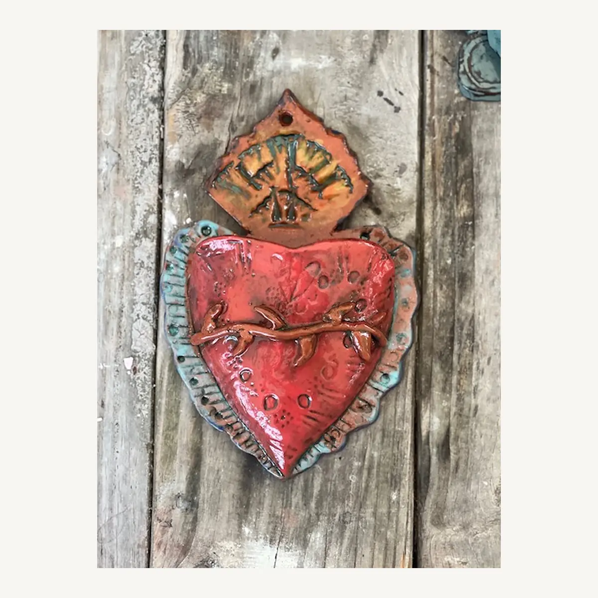 Rustic Sacred Heart holy water font