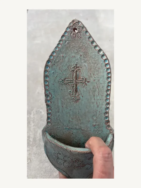 Rustic Turquoise Arrow Cross Holy Water Font
